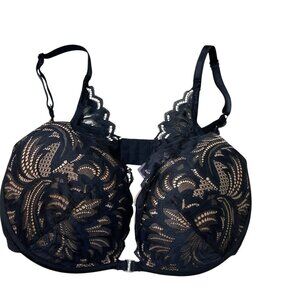 Adored by Adore Me Layla Pushup Underwire Bra Black Lace-Overlay Cups 34DD